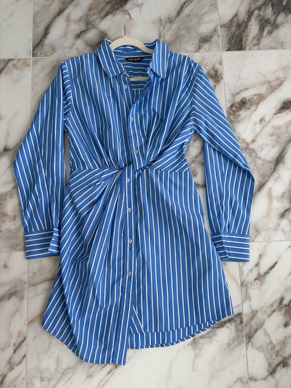 Steve Madden Nadia Twist Waist Shirt Dress Blue White Stripe Size Small